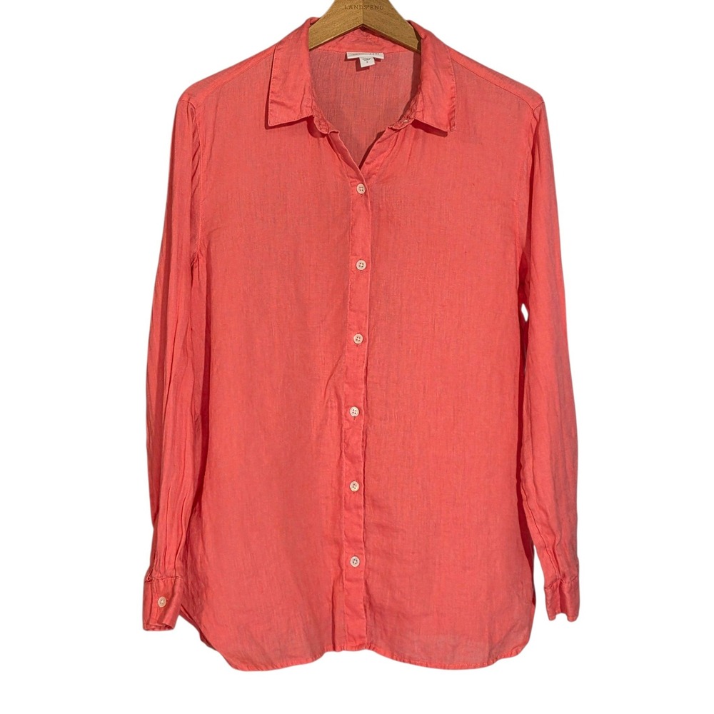 J. Jill Women S Button Down Shirt Coral Pink 100% Linen Long Sleeve Pure Jill